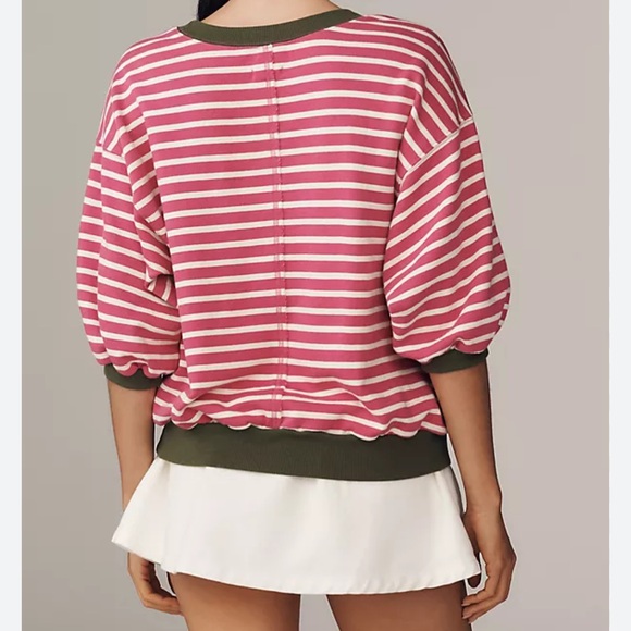 Anthropologie Tops - Anthropologie Pink and White Striped Sweatshirt